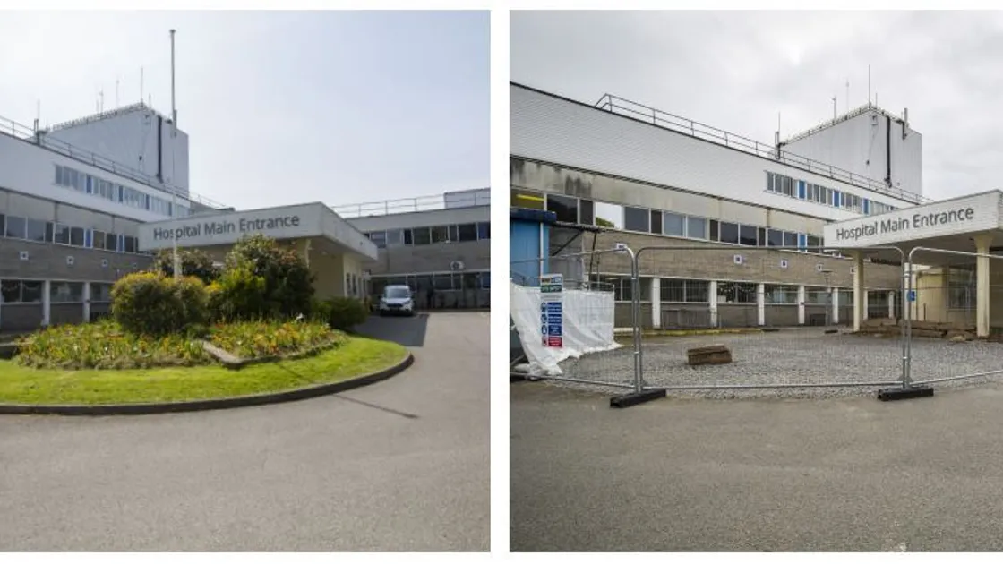 Then and now, the flower bed outside of the main entrance at the PEH has been ripped out to make room for a crane as part of the hospital’s modernisation work. (Picture by Sophie Rabey, 31335275)