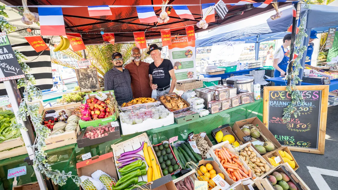 Left to right, Chaithanya Reddy, Hari Prabhu and Charlie Gabriel at Seafront Sunday.