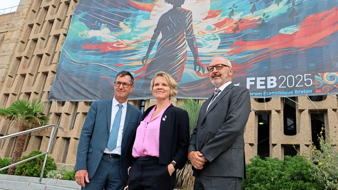 Left to right: Brittany Ferries chairman Jean-Marc Roue, Economic Development president Sasha Kazantseva-Miller and Brittany Ferries CEO Christophe Mathieu