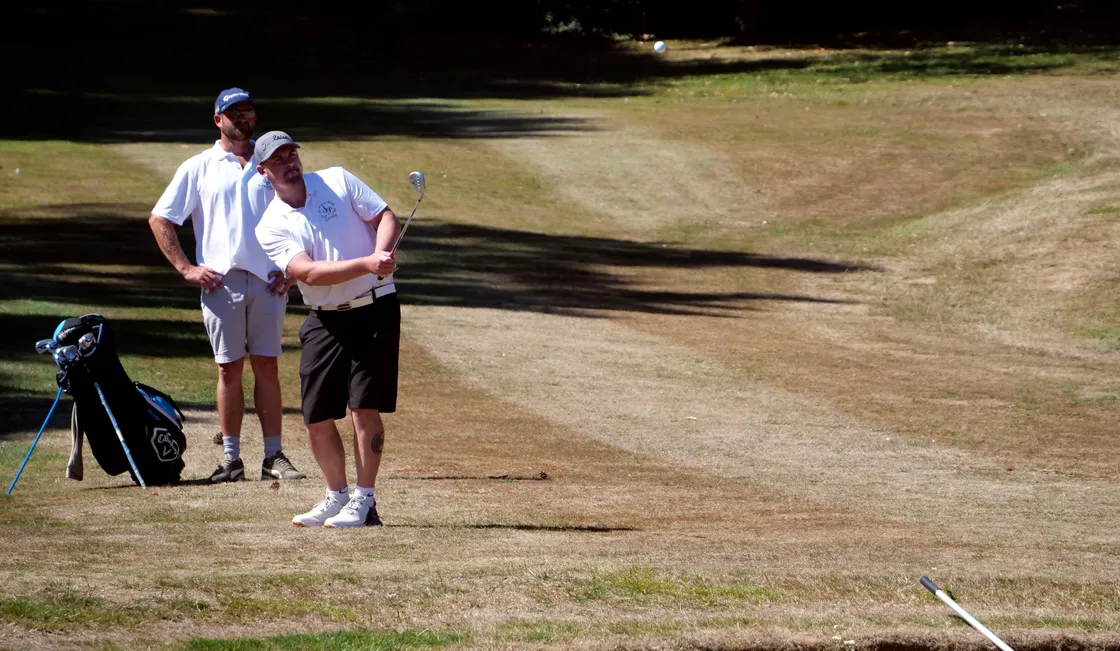 Zac Hannis playing his chip shot on the extra hole of his match with David Freeman. (Picture by Gareth Le Prevost, 31119905)