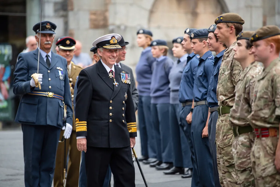 The Lt-Governor, Vice Admiral Sir Ian Corder, inspected the parade in Church Square.