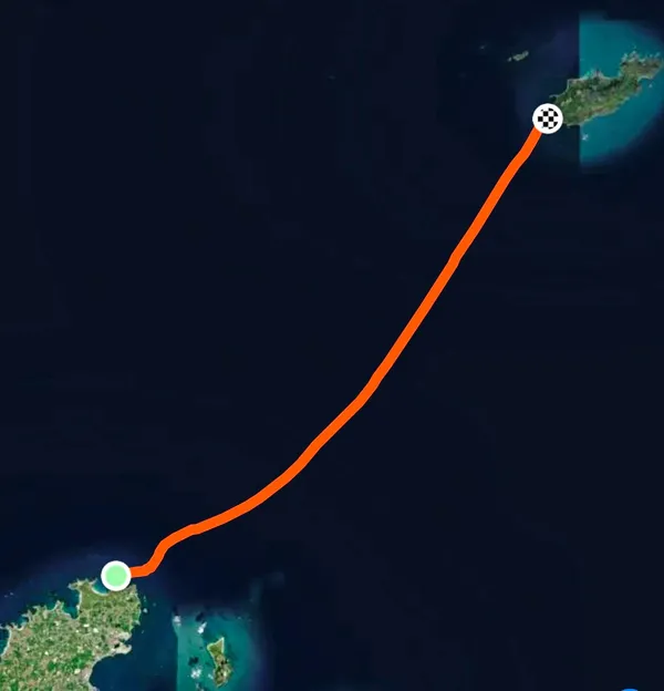 The route Delphine swam from Fort Le Marchant.