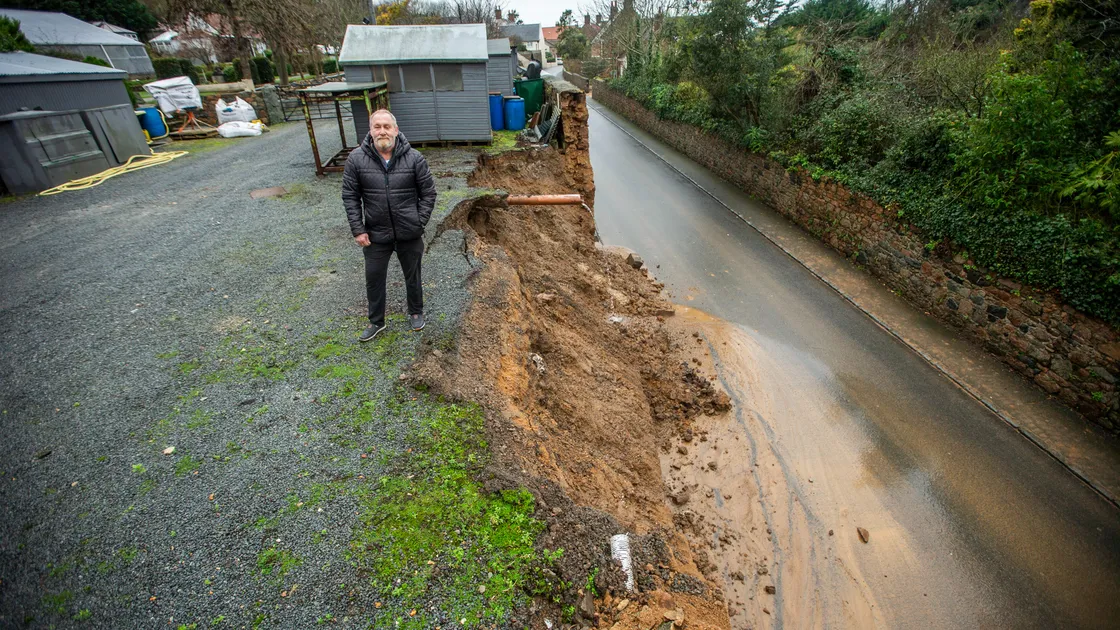 Dudley Eddy pictured in January last year at the wall in Kings Mills Road that collapsed. 		 (Pictures by Sophie Rabey, 34695630)