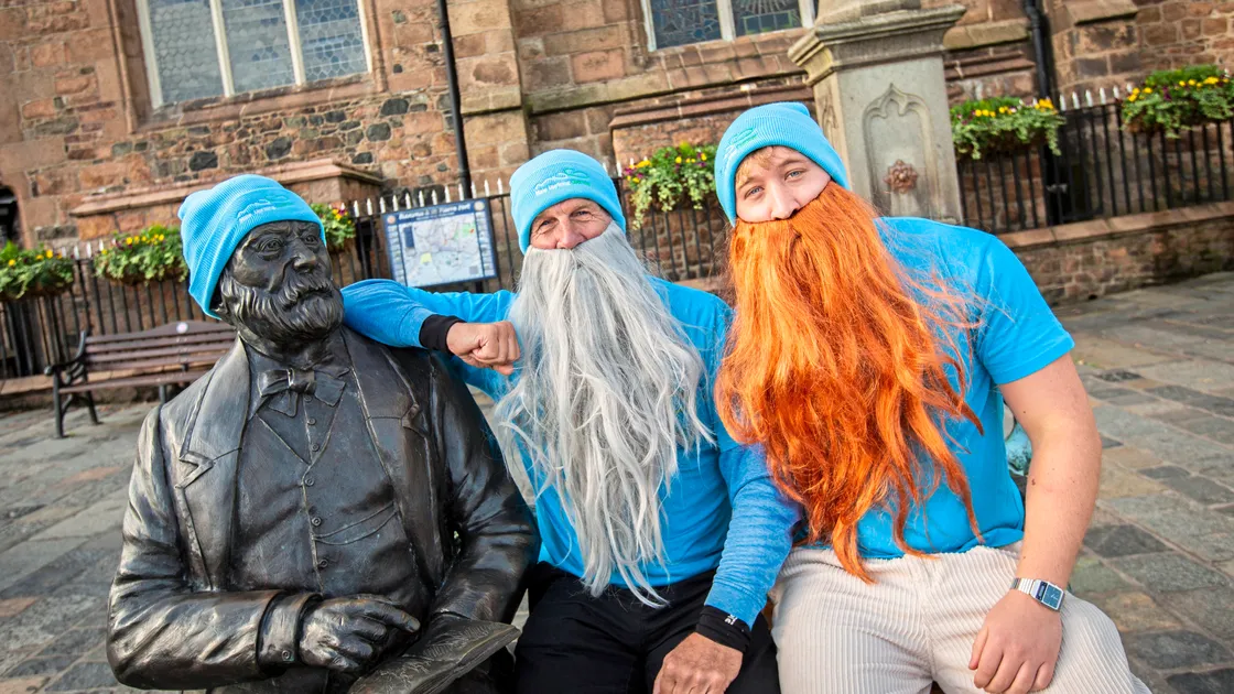 Chris Walker, centre, and Jesse Byrne get a cheeky photo with fellow facial hair-wearer Victor Hugo as they prepare for a month of fundraising in November’s Beard Up campaign. (Picture by Sophie Rabey, 33728019)