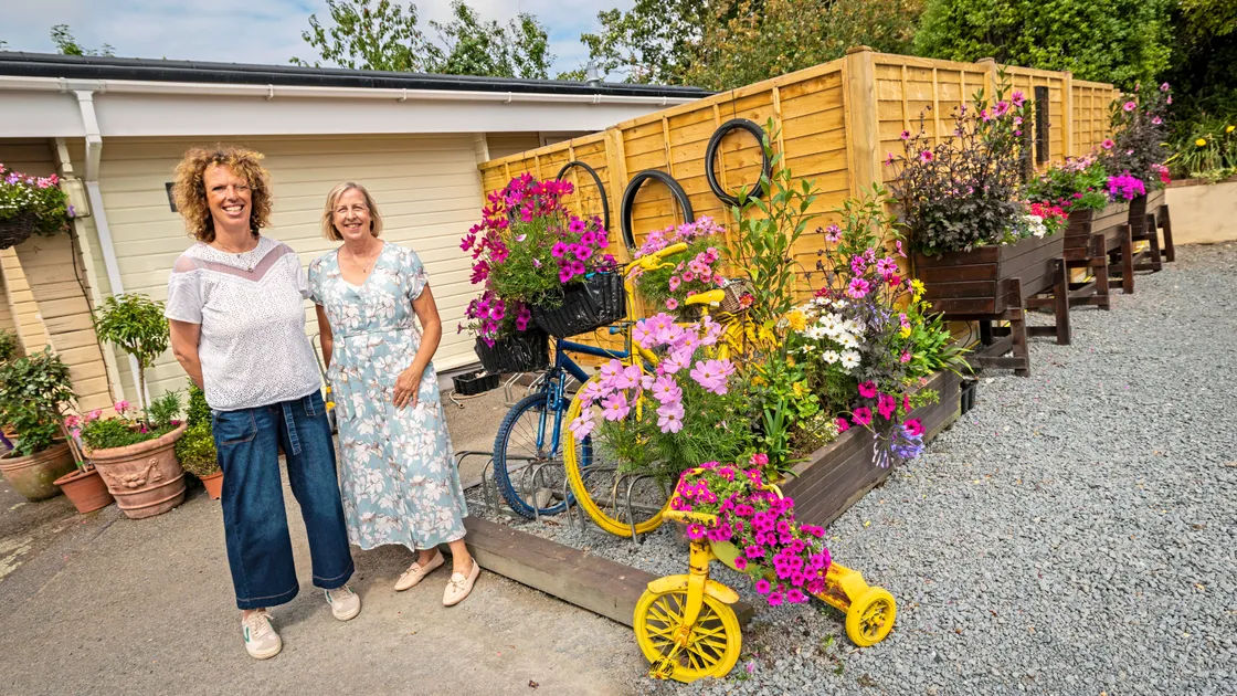 At St Saviour’s Community Centre, Liz Pirouet-Douglas, left, and Cathy Bailey getting ready for Britain in Bloom.