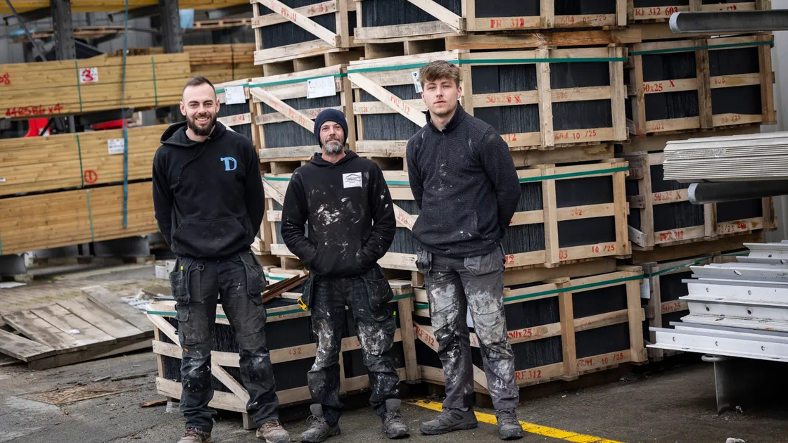Tradespeople have been kept busy in the aftermath of Storm Goretti, from left, carpenter Dan Alderton and Steve Nelson and Casey Ansell from SN Roofing