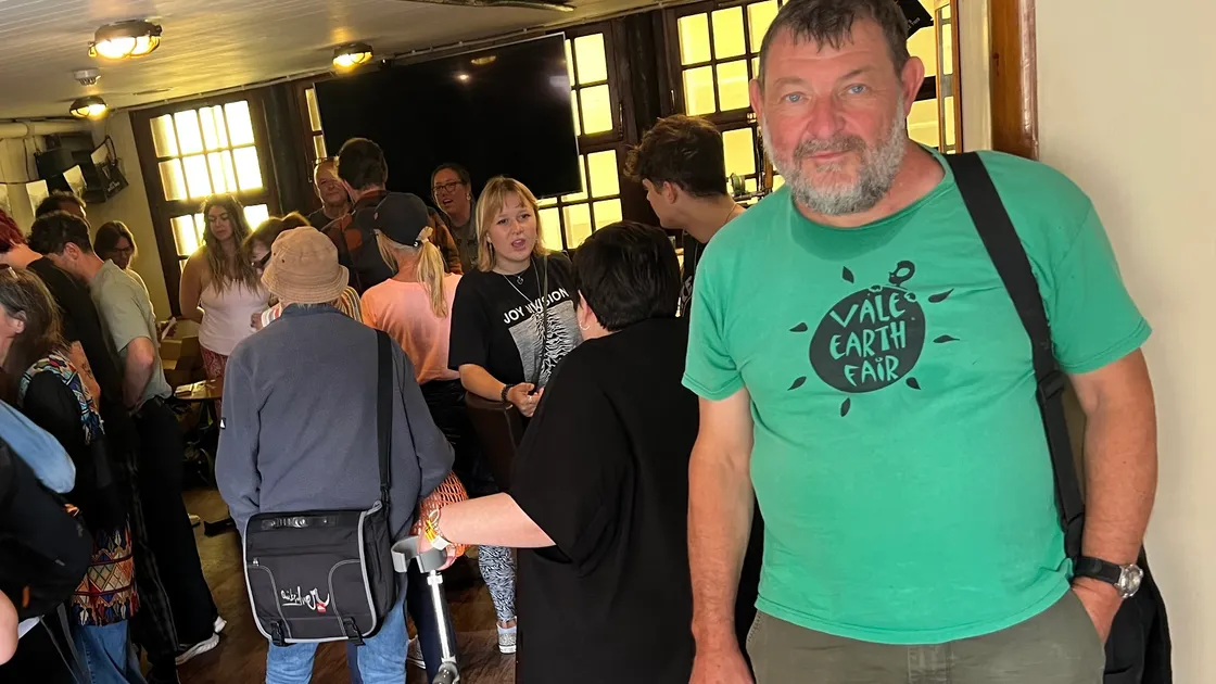 Vale Earth Fair lead organiser Rob Roussel as the new-style event got under way yesterday in The Albion pub, which became one of the five indoor venues for the reimagined festival. 