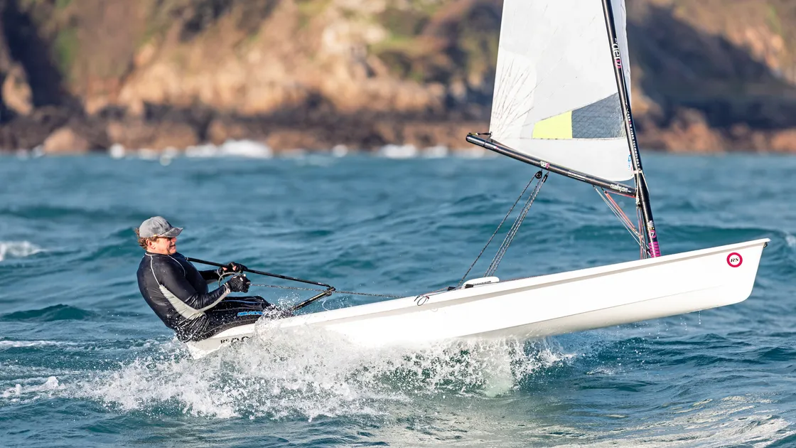 David Aslett, dinghy class winner, making his way down wind