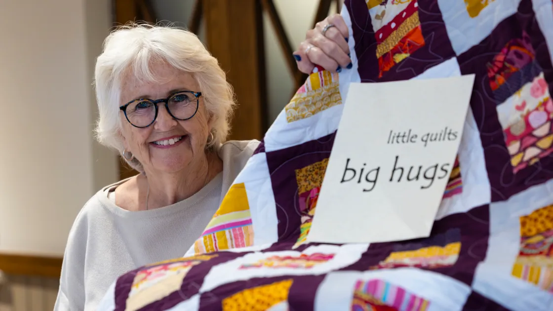 Megs Bailey’s latest project is with her friend Priscilla Seymour, making quilts to be donated to the Priaulx Premature Baby Foundation