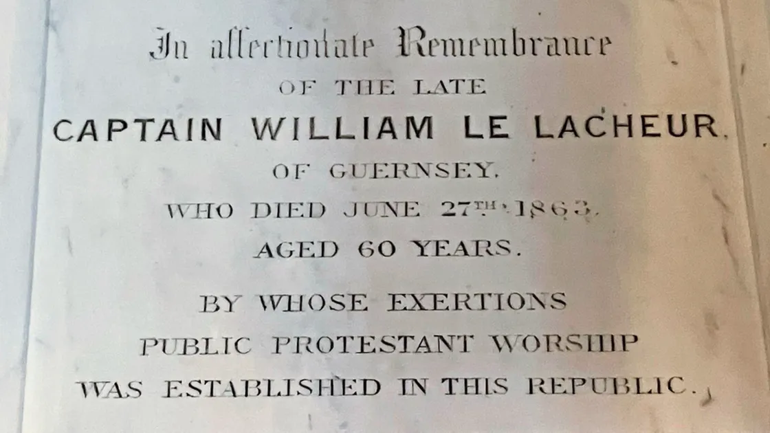 A plaque honouring Le Lacheur can be found in the Church of the Good Shepherd, in the centre of the capital, San Jose
