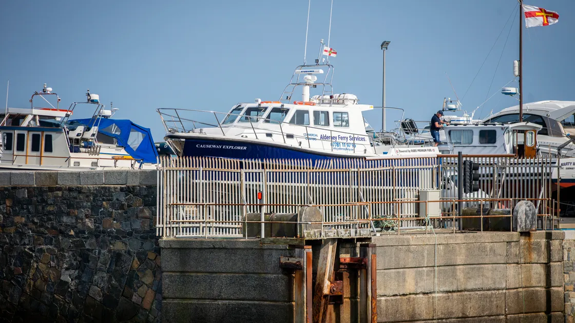 Alderney Ferry Service's charter boat, Causeway Explorer, is currently on the East Arm undergoing repairs after it hit an object. (Picture by Luke Le Prevost, 32141479)