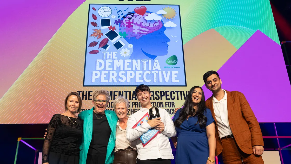 Guernsey Alzheimer Association’s podcast has won gold at the British Podcast Awards. Pictured from left to right, Jo Leach, Vanessa Marsh, Julie Thompson, Ollie Guillou, Coco Khan and Jake Bhardwaj.