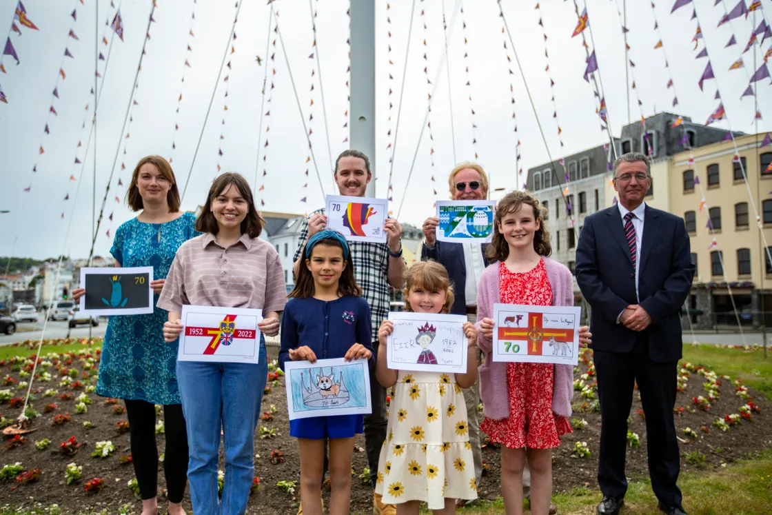 As well as the raising of the Platinum Jubilee Flag for Guernsey, other entrants were invited to attend. Seen holding their entries are, back row, left to right, Lucy Brimage (art teacher from Le Rondin representing entrant Rudy Le Prevost who couldn’t be present), winner Ben Le Marchant, Education, Sport & Culture vice-president Deputy Bob Murray (holding artwork from Chloe Sarre who couldn’t be present) and Bailiff Richard McMahon. Front row: Dora McGahy, 18, Chloe Norman, 10, Eden De Castro, 6, from Alderney, and Emily Garland, 10. (30847510)