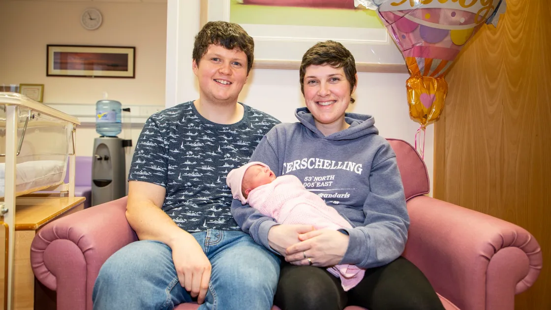 Happy parents Alex and Amy Hallett with newborn baby, Ivah-Jean, the first baby born in 2020. (Picture by Sophie Rabey, 26804475)