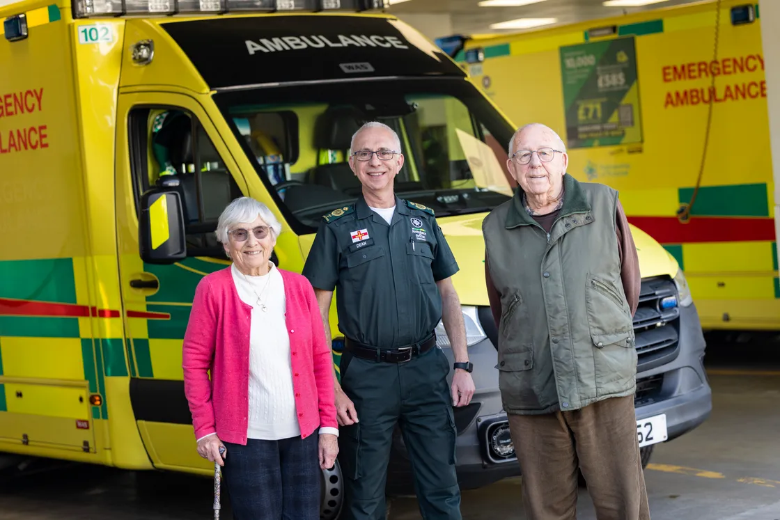 Left to right, Anne Blanchford, Dean de la Mare and Gerald Blondel at the St John Ambulance and Rescue Service headquarters at Le Rohais, from where the first ambulance was despatched 90 years ago today.