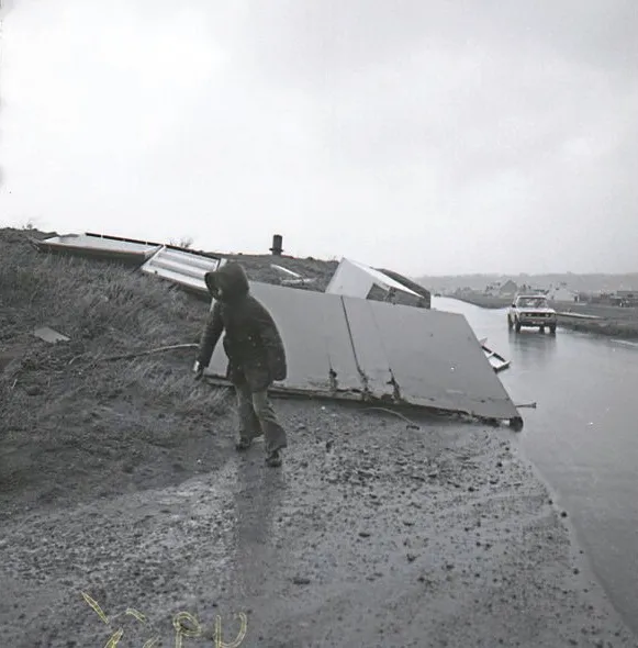 Top of the charts – ‘A youngster struggles to stay upright at Vazon coast road, where the tearing winds uprooted a wooden beach kiosk and blew it to pieces,’ ran our caption in 1979. ‘Even the deep freeze was shifted’