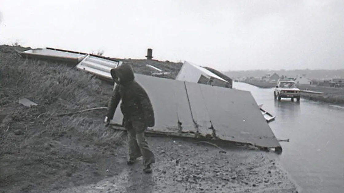 Top of the charts – ‘A youngster struggles to stay upright at Vazon coast road, where the tearing winds uprooted a wooden beach kiosk and blew it to pieces,’ ran our caption in 1979. ‘Even the deep freeze was shifted’