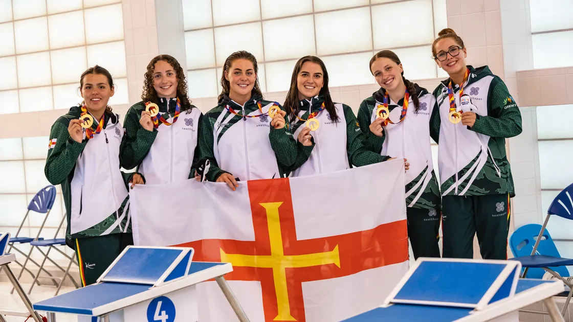 Guernsey’s 4x100m freestyle squad landed a coveted gold in a Games record.