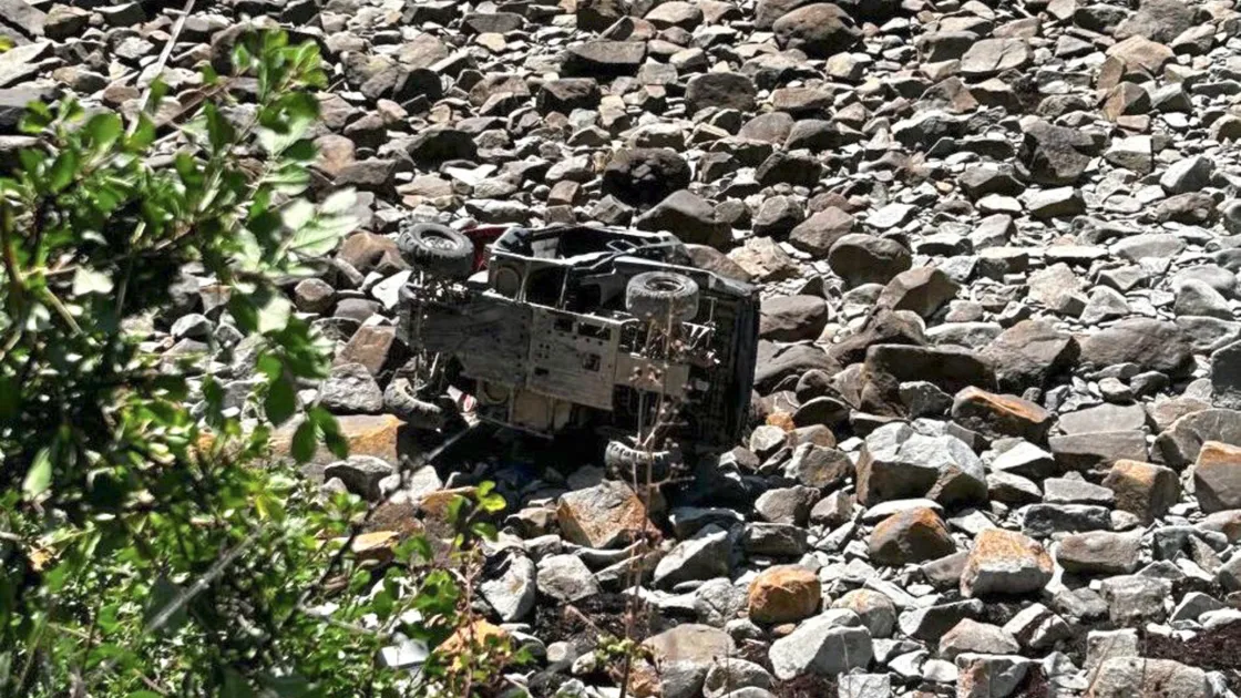 The driver of this quad bike had to rushed to hospital on the marine ambulance after it went over a cliff and landed on the beach on Friday afternoon. (Picture supplied)