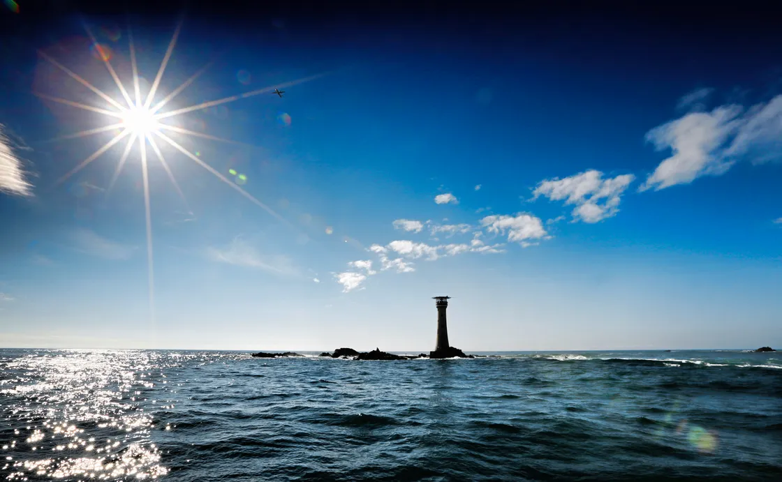 Les Hanois lighthouse on a rare idyllic day.