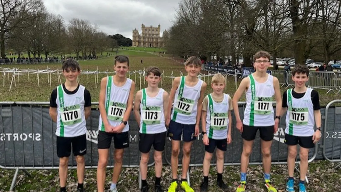 Individual and team medallist Paul Friedrich (far left) with his fellow Hampshire U13s at Wollaton Park.