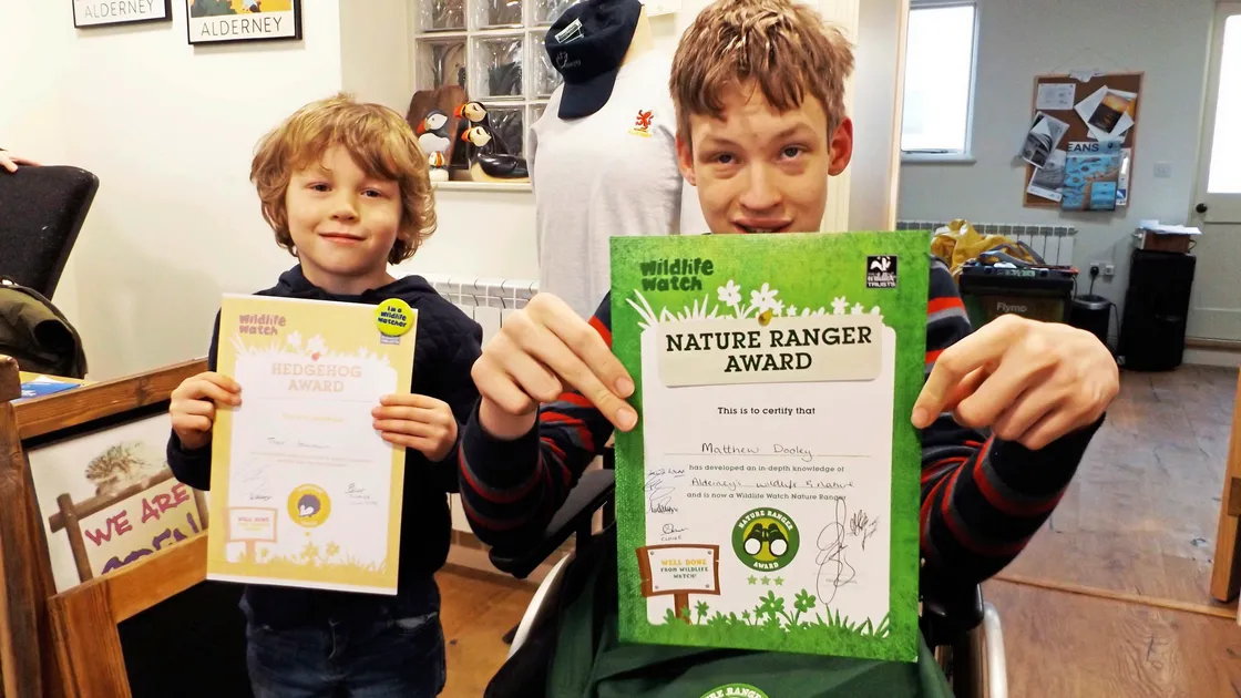 Theo Gauvain with his WATCH hedgehog award and Matthew Dooley with his nature ranger award by emma pinch (20864574)