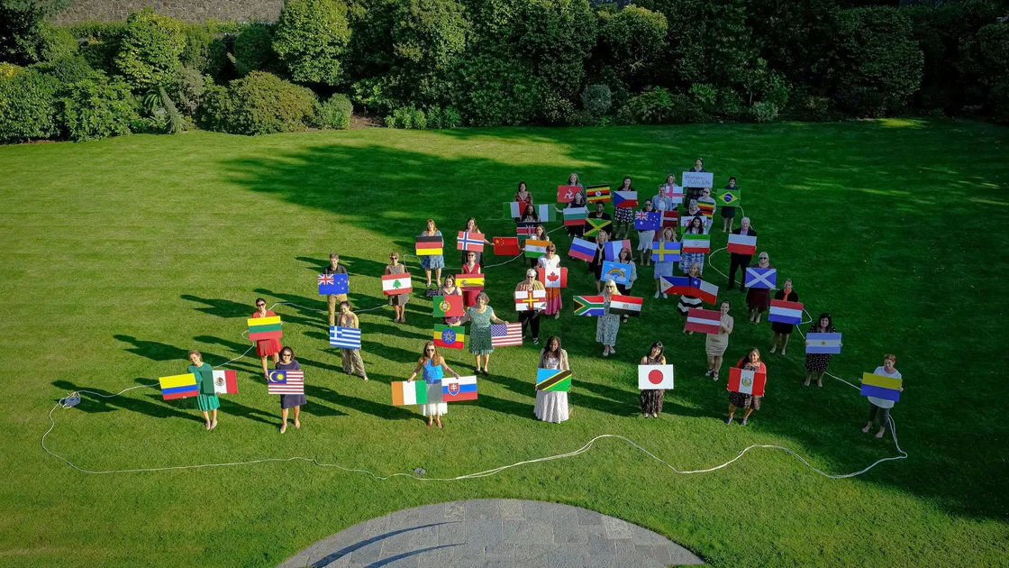 Almost 50 Guernsey residents from around the world came together to create a real-life giant version of Women in Public Life’s International Women’s Day map on the lawns of Government House. (29773547)