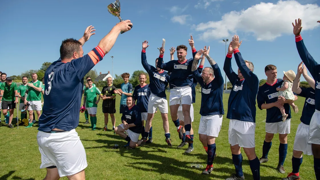 The Police team celebrate their win after a tense penalty shoot out. (Picture by Andrew Le Poidevin, 29624752)
