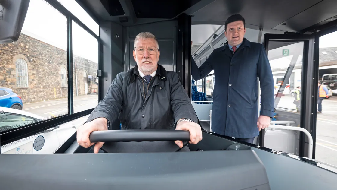 Environment & Infrastructure president Deputy Adrian Gabriel with Stagecoach managing director Peter Knight