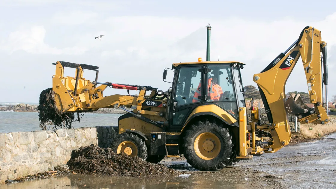 Pic by Adrian Miller 11-02-20.Perelle St Saviour's Coast Road clean up by States Works after Storm Ciara.Plant operator Glenn Le Prevost. (27143963)