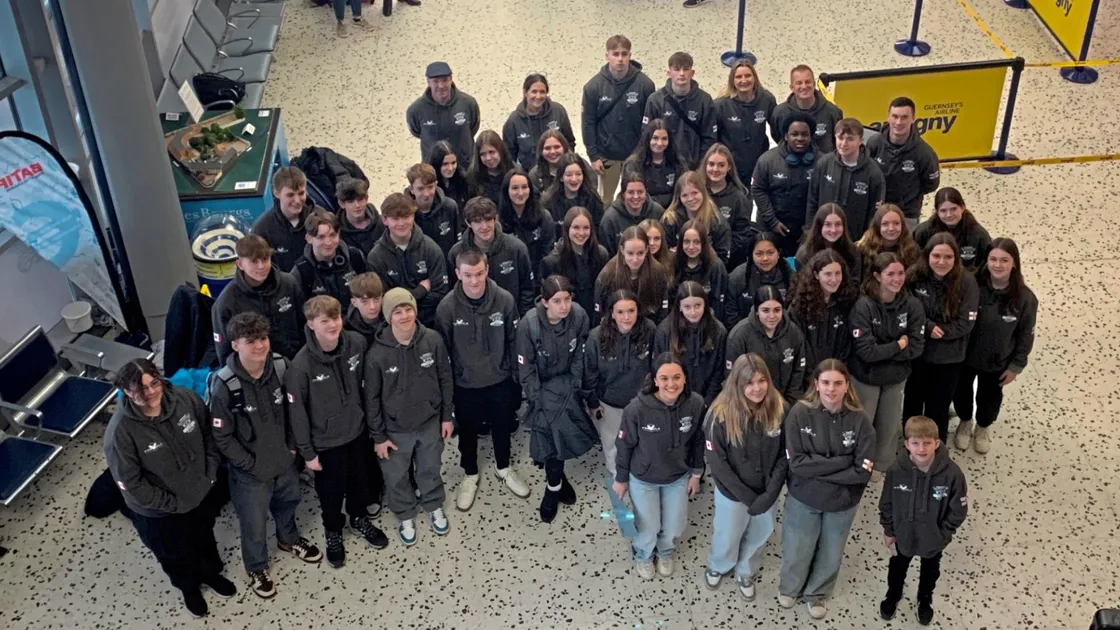 45 students from all four States secondary schools, as well as six staff, gathered at the airport yesterday morning before their ski trip to Jasper in Canada. (32953678)