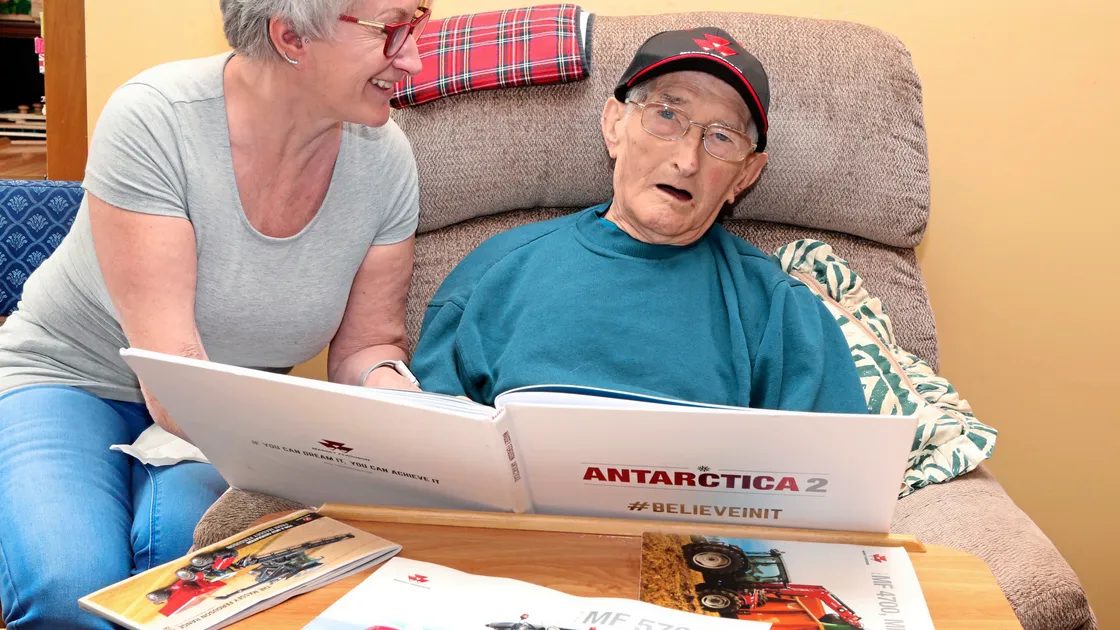 After coming across an old tractor magazine which was greeted with enthusiasm by her father Robert McCurley, who suffers from dementia, Janice Pike’s brother wrote to manufacturer Massey Ferguson, where Mr McCurley worked for 18 years, and they sent him a big pack of material, including a baseball cap. (Picture by Steve Sarre, 21216648)