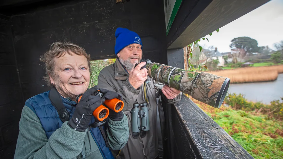 Jean Brown and Ian Le Page on the lookout for birds at Vale Pond ahead of the RSPB Great British Garden Birdwatch.                                                                                                                                           (Picture by Peter Frankland, 33969636)
