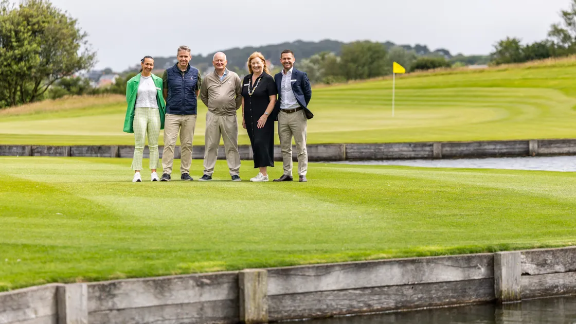 Pictured left to right are ecologist and sustainability operations officer Grace Dovey, golf course designer Robin Hiseman, La Grande Mare owner Steve Lansdown, operations manager Fay Boyd and managing director Ben Stimson.