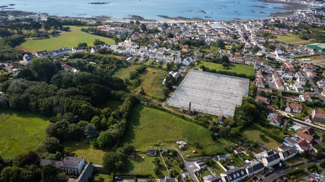 The Pointues Rocques site where the housing development was planned. Delancey Park is in the top left. (Drone image by Peter Frankland, 30060169)