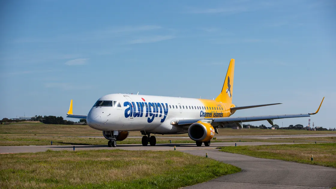 The future for Aurigny’s Embraer is open to question with the airline looking at its possible uses when travel restrictions are lifted, with a strong hint from chairman Kevin George that it will not be used almost exclusively on the Gatwick service. (Picture by Peter Frankland, 29307358)