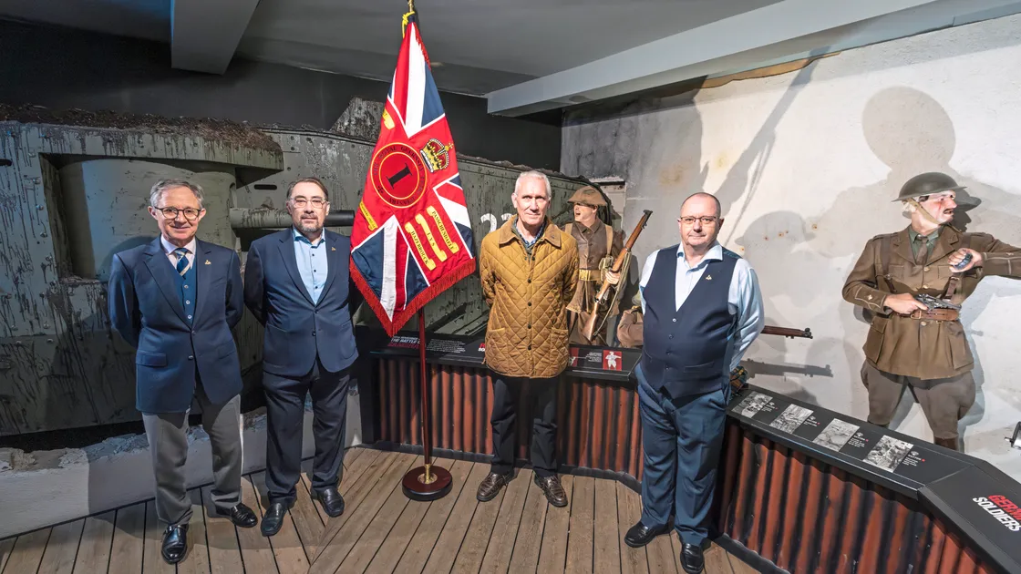 Left to right: Marco Ciotti, Chris Oliver, Colin Dodd and Martin Proudlove of the RGLI Trust with the newly made regimental colours