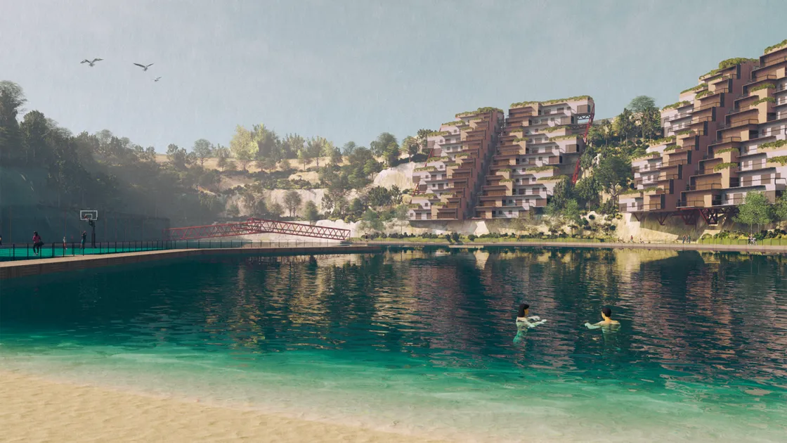 The housing is accompanied by a wide variety of recreational activities centred around an artificial lake