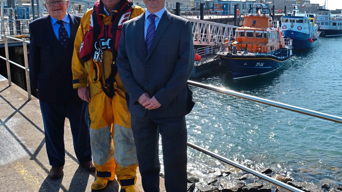 Rossborough Insurance chose the RNLI as its charity of the year for 2017 and staff raised more than £2,800, which went a long way towards kitting out three new crew members. Pictured left to right are Edward Fattorini, chairman of the Guernsey Lifeboat Supporters Association, Linden Galsworthy, a long-standing member of the crew of the Spirit of Guernsey, and Ian Stewart, Rossborough managing director, Guernsey.