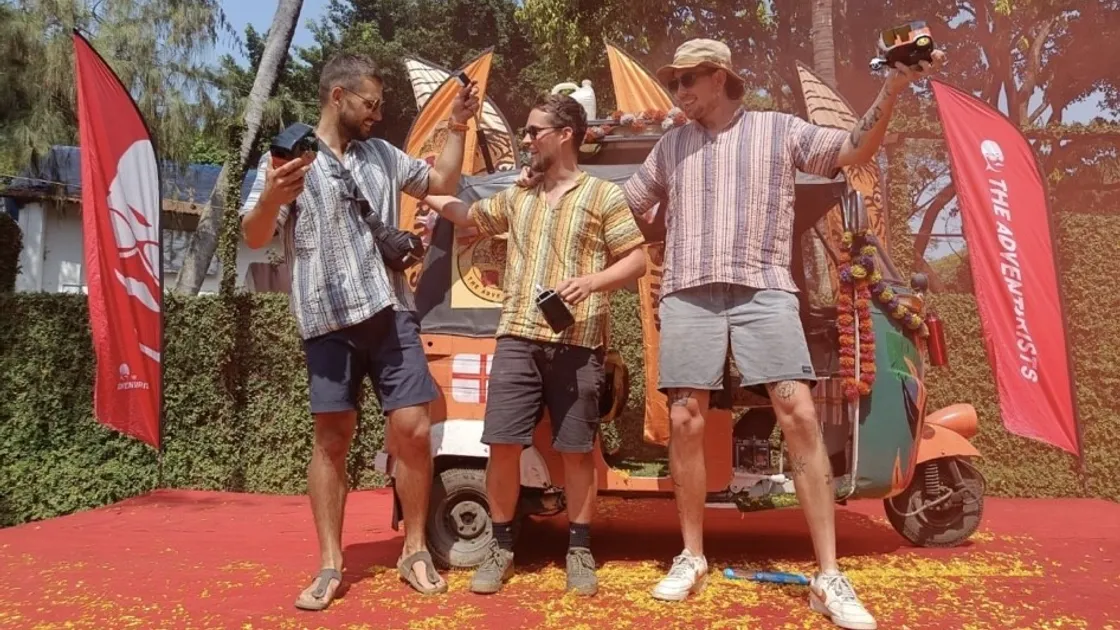 The three friends at the end of the Rickshaw Run, left to right, William Allen, Robert-James Allen and Sam Rawlings. (31696770)