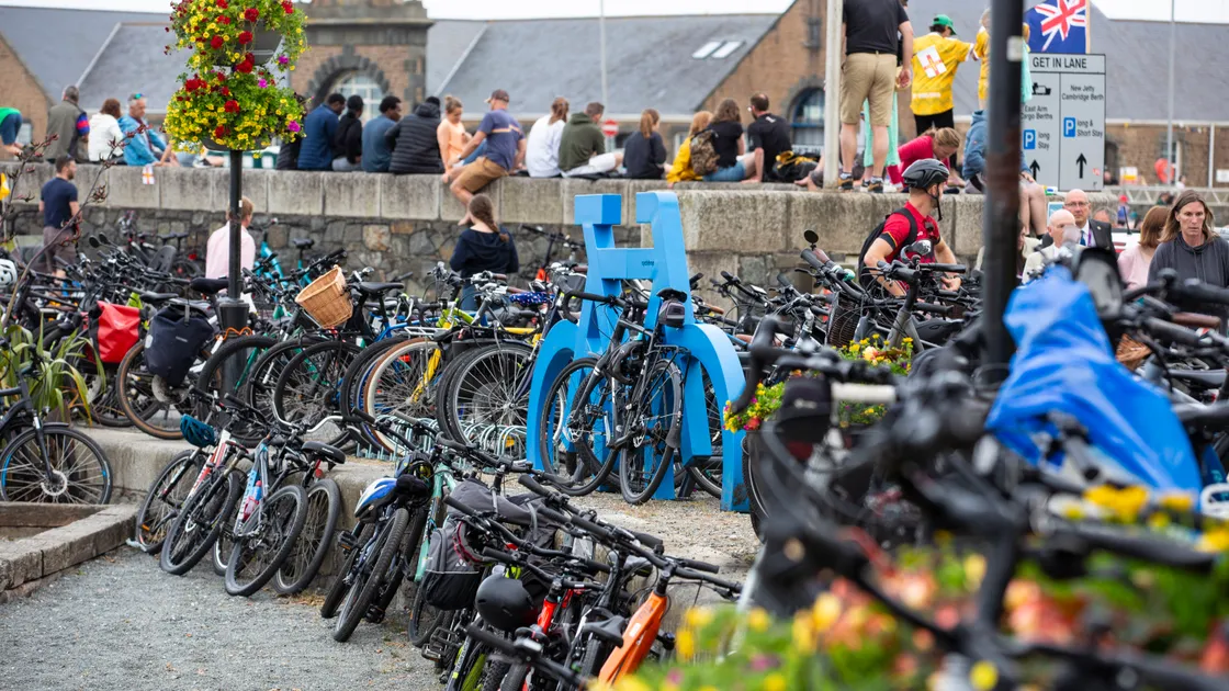 The Town seafront was packed for the opening ceremony of the NatWest International Island Games with many choosing to cycle to get there.(Picture by Peter Frankland, 32339513)