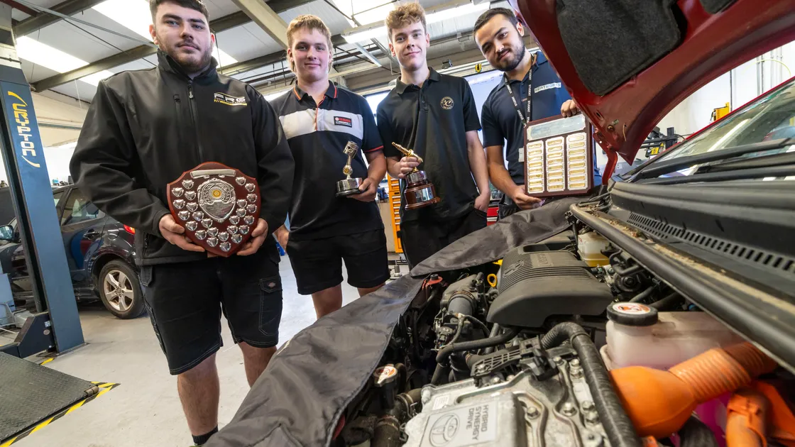 Guernsey Motor Trades Association Apprentice of the Year winners, left to right, Josh Bougourd from Forest Road Garage, Dan Clark of Sun Sport Marine, Conor Ballard from Island Coachways and Kai Correia from Boatworks+.