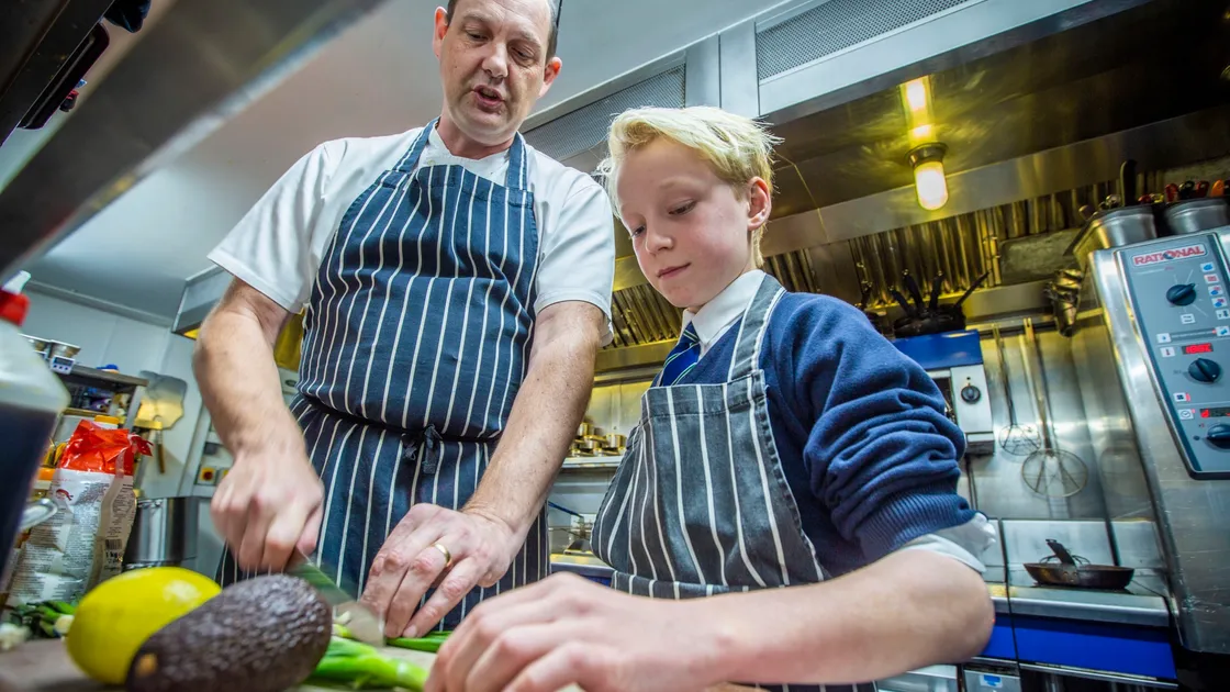 Woody James with mentor Shaun McDonald at The Rockmount, ahead of the local Rotary Young Chef final on Friday at St Sampson’s High School. (Picture by Sophie Rabey, 26539407)