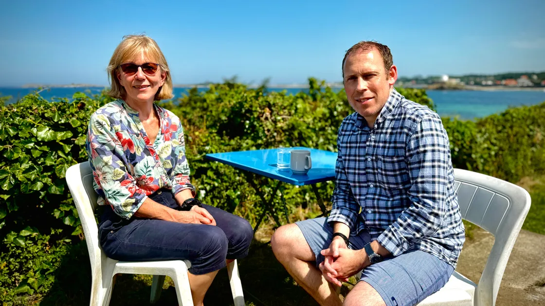 Deputy Yvonne Burford and host Matt Fallaize at Portelet. (Picture by Tony Curr, 33556516)