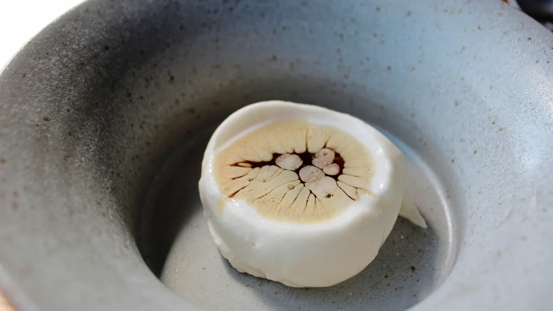 My - and Tom Kerridge's - favourite. Yoghurt sorbet with warm pinecone syrup, served as you would an affogato