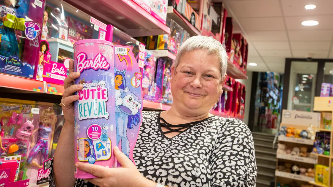 Creaseys Kids supervisor Tracey McKenna holding one of this year’s most popular toys for girls, The Barbie Cutie Reveal Doll. (Pictures by Luke Le Prevost, 31517752)