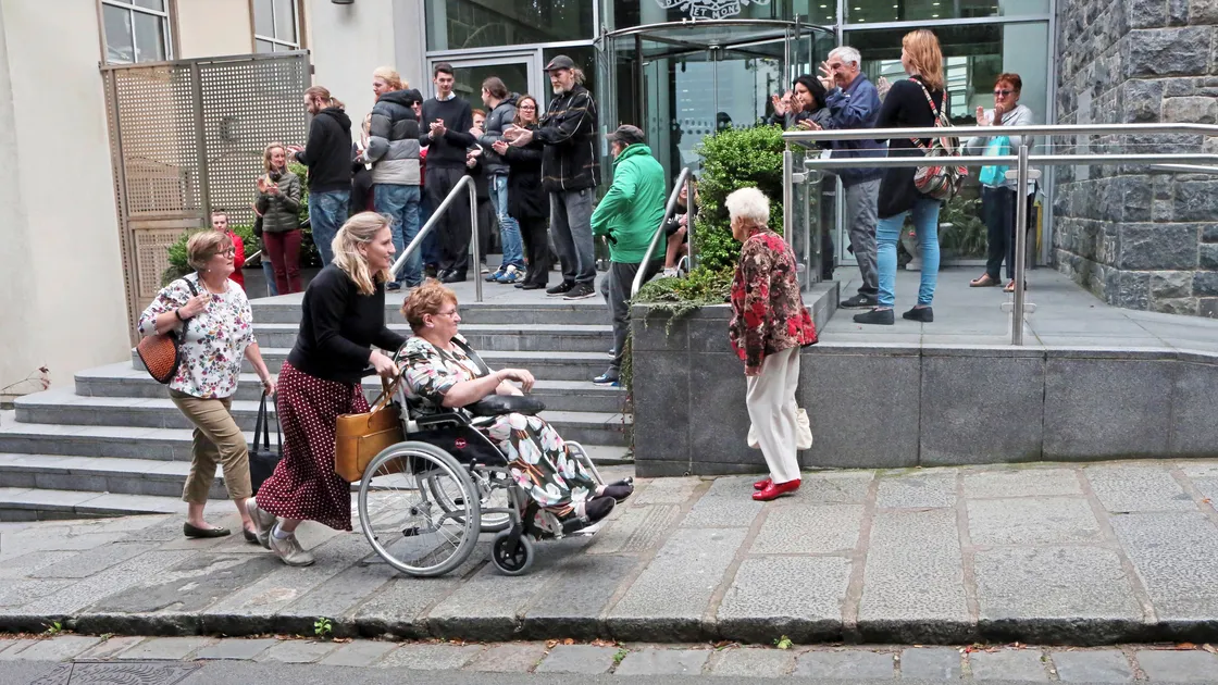 Supporters and pro-legalising cannabis campaigners applaud to support Christine Smith as she arrives to be sentenced by the Royal Court.(Picture by Steve Sarre, 22876522)