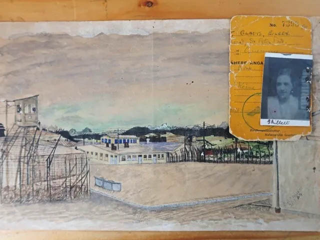 A sketch of Biberach camp with Gladys Skillett’s ID card