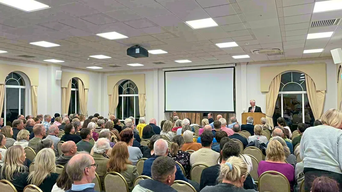 A packed room for Mark McDonald’s interview at Les Cotils last month