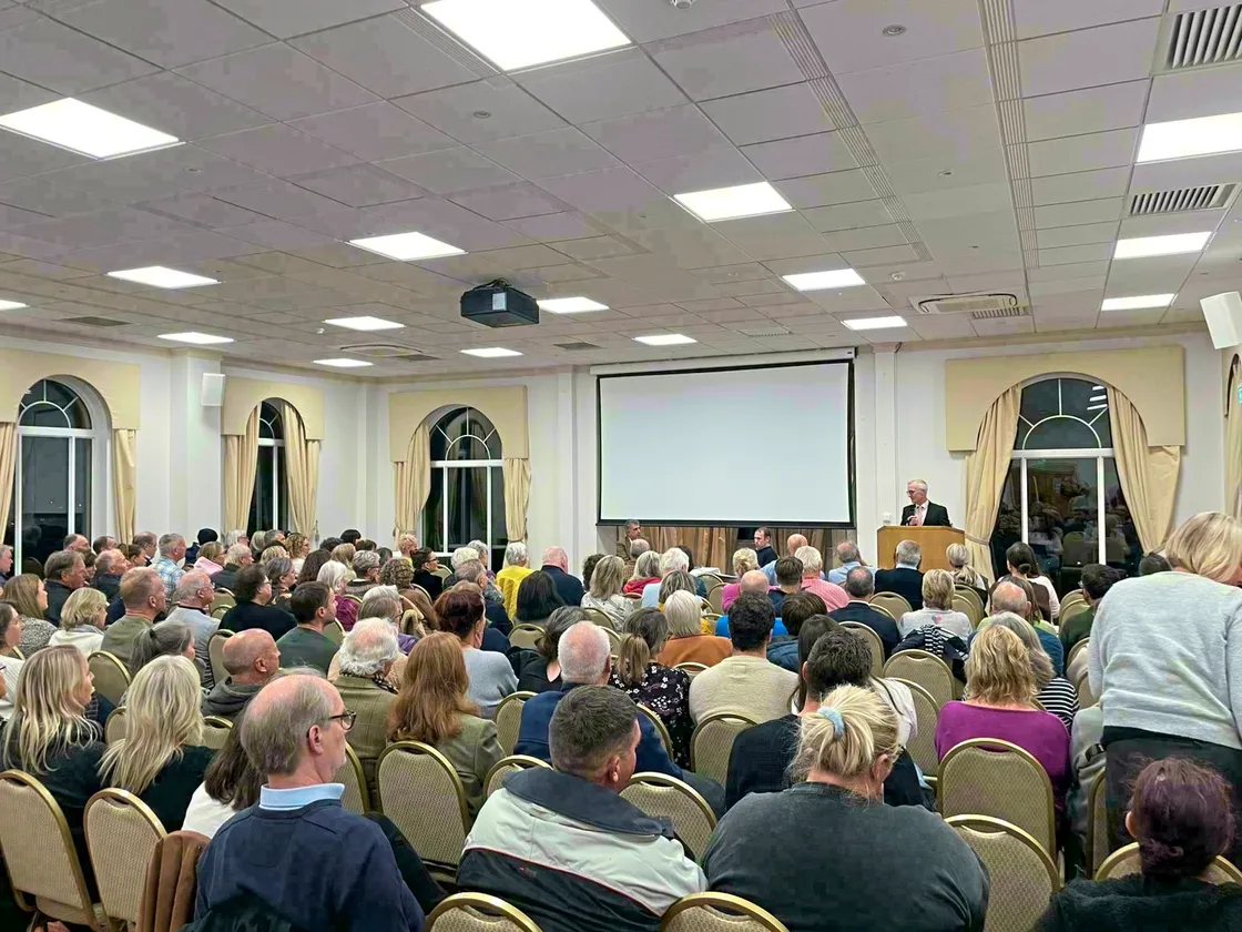 A packed room for Mark McDonald’s interview at Les Cotils last month